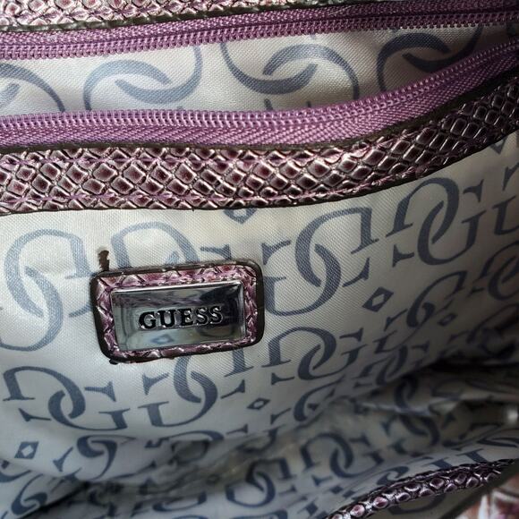 Y2k Guess Vintage Canvas Pink Vegan Snakeskin Shoulder Bag Rare - Picture 3 of 7
